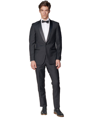 Black Shawl Lapel 1 Button Wool Tuxedo-The Suit Spot