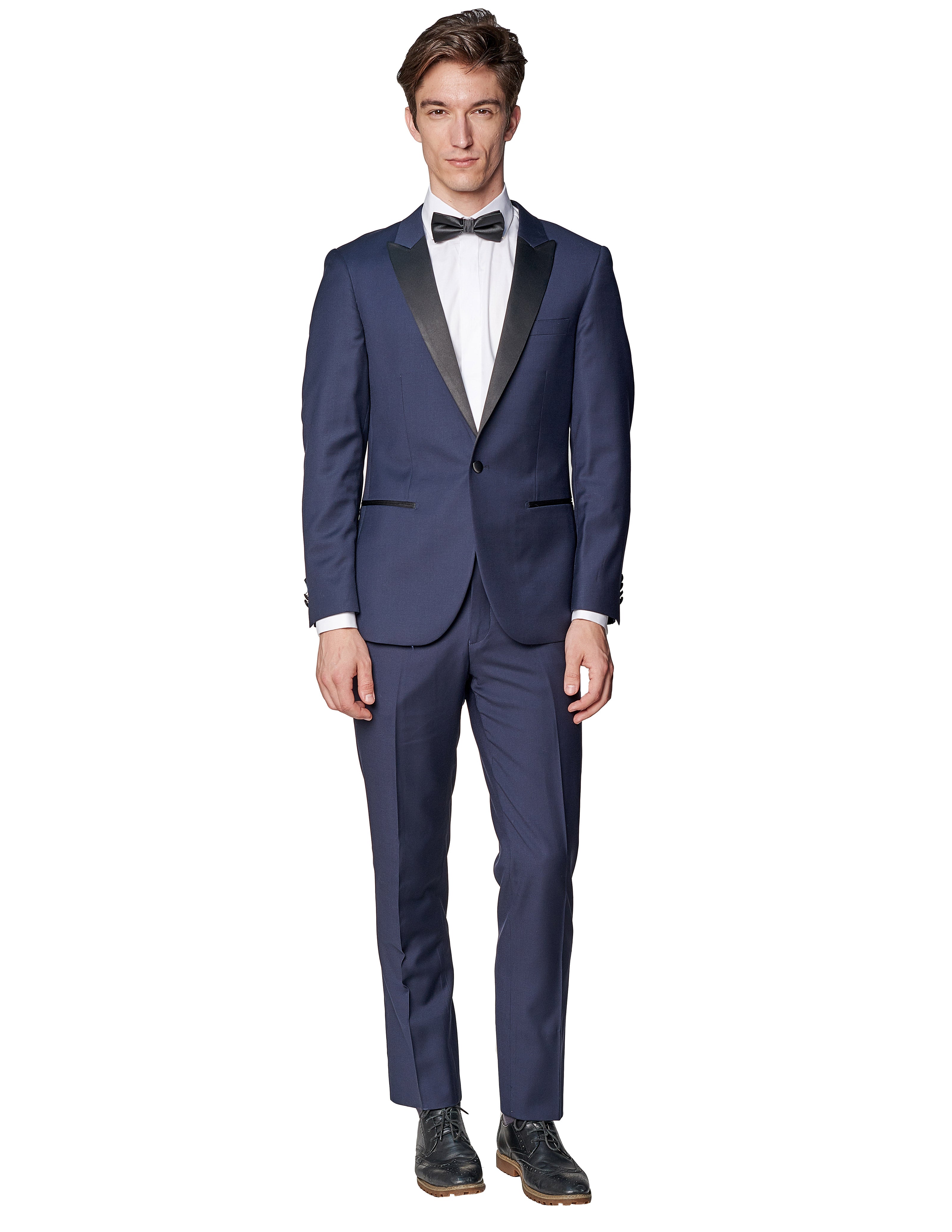 Navy Peak Lapel Wool Tuxedo-The Suit Spot