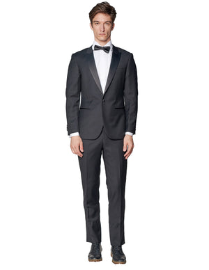 Black Peak Lapel Wool Tuxedo-The Suit Spot