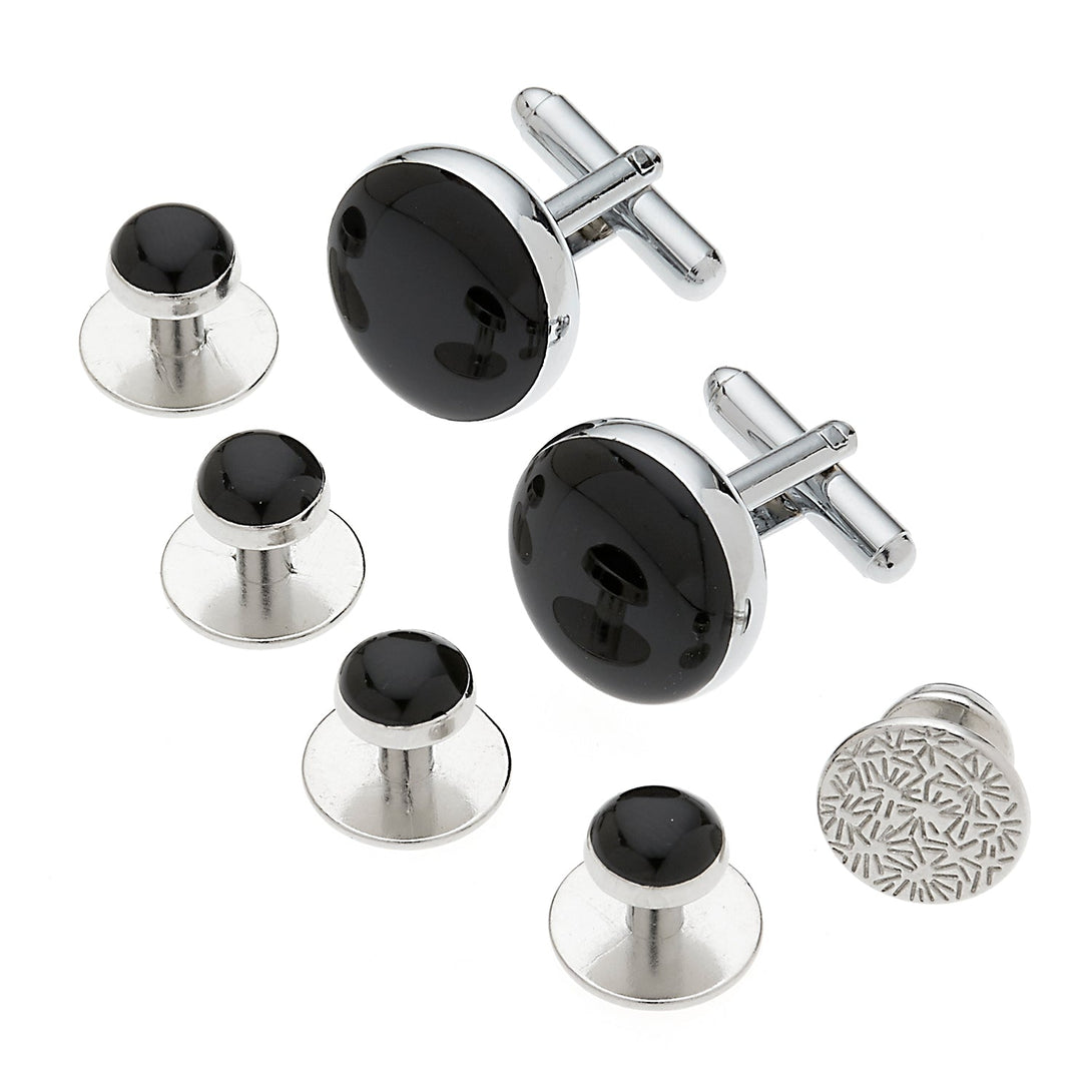 Black & Silver Cufflink & Stud Set-The Suit Spot-Wedding Suits-Wedding Tuxedos-Groomsmen Suits-Groomsmen Tuxedos-Slim Fit Suits-Slim Fit Tuxedos-Online wedding suits